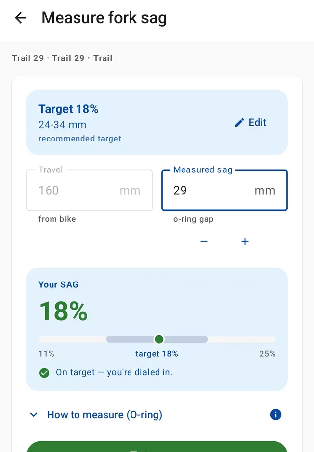 Travel comes from your bike; you enter the measured gap.